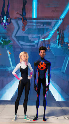 Miles En Gwen Spider Verse Avontuur Achtergrond