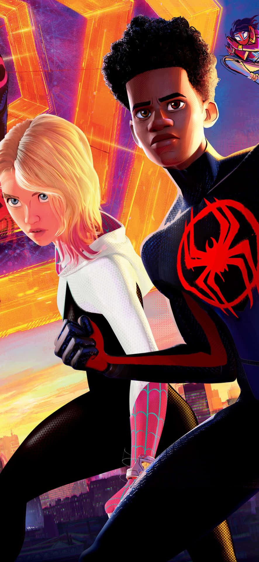 Miles En Gwen Spiderverse Avontuur Achtergrond