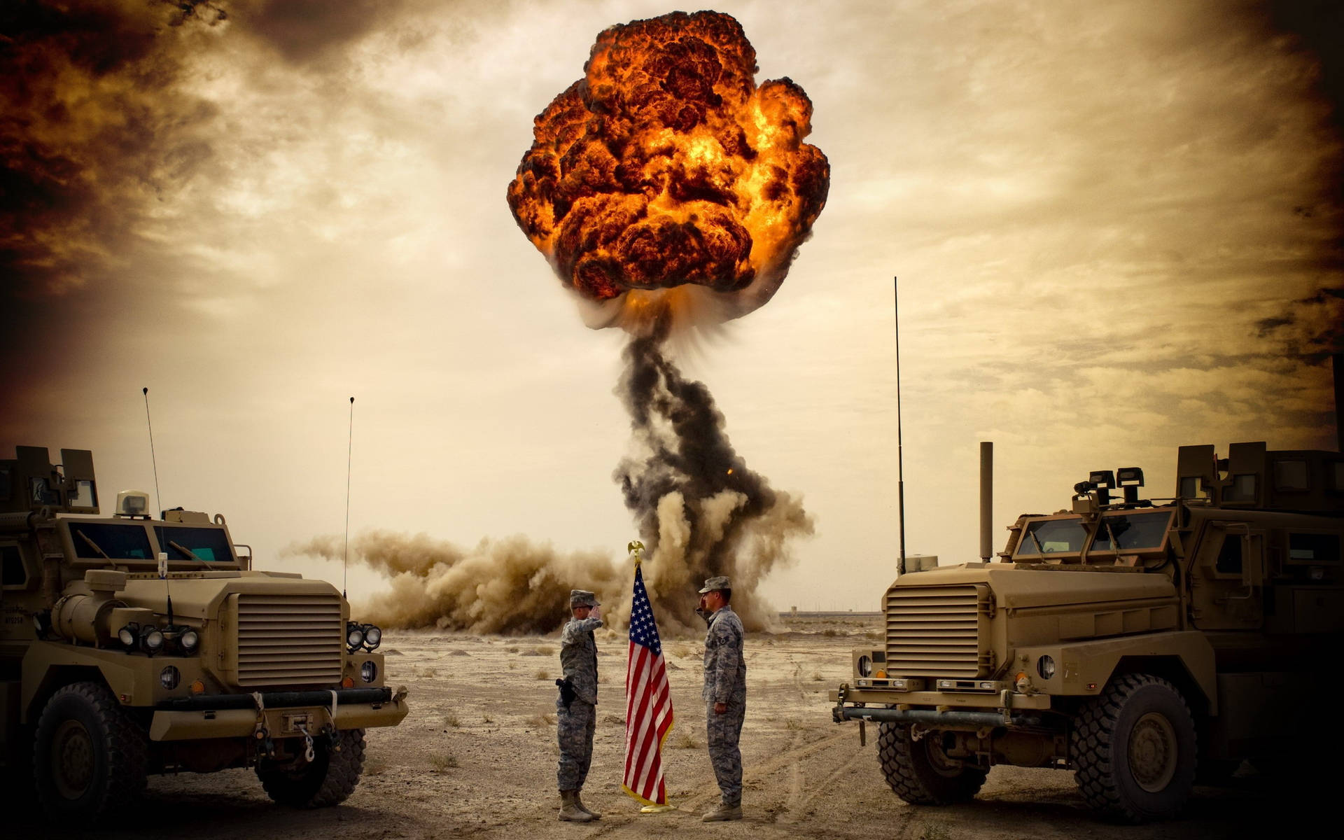 Military American Flag With Explosion Wallpaper