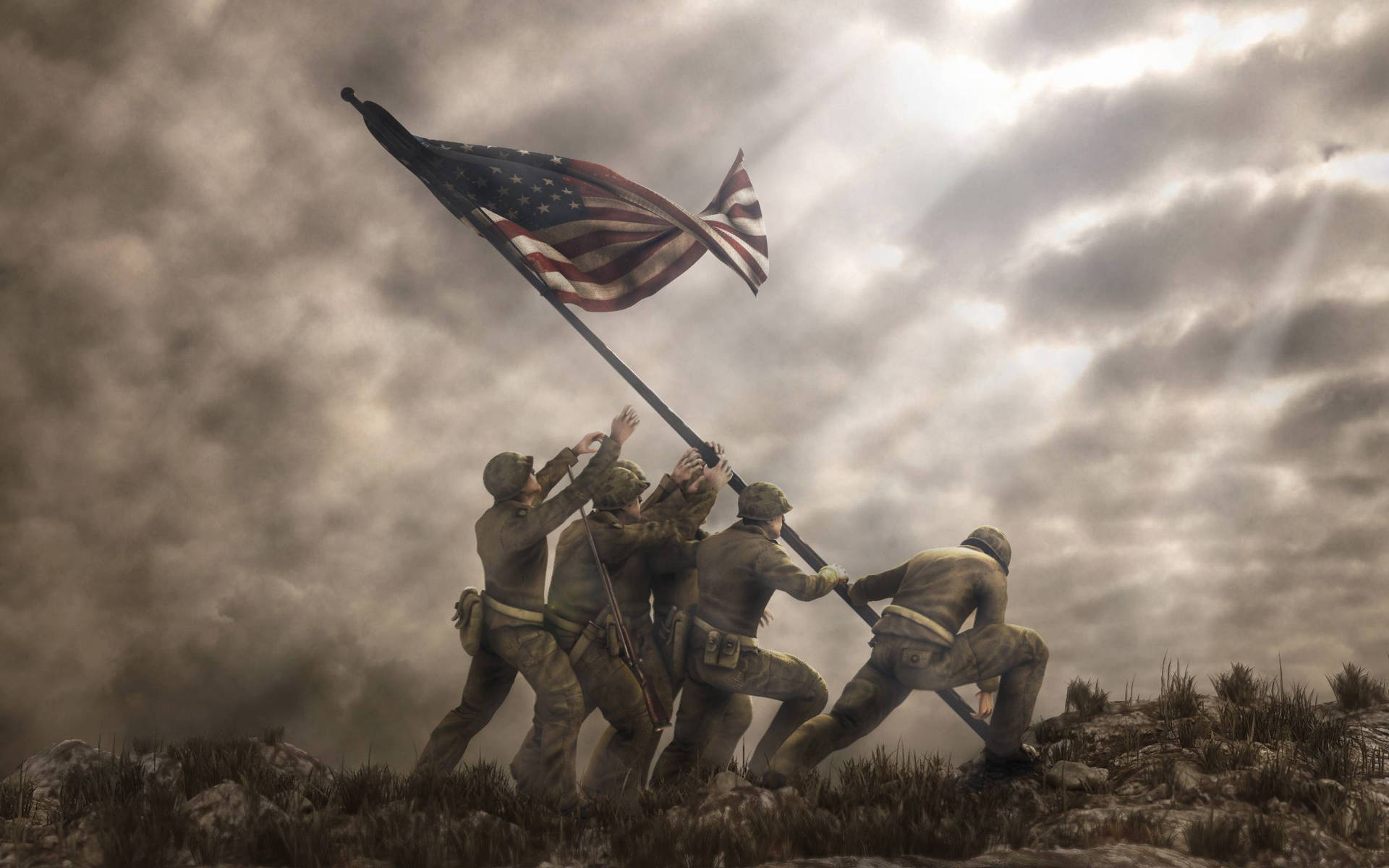 Erhöhedie Amerikanische Militärflagge. Wallpaper