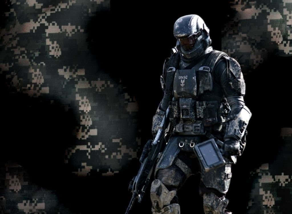Bakgrundsbildmed Futuristisk Soldat I Kamuflage-mönster För Din Dator. Wallpaper