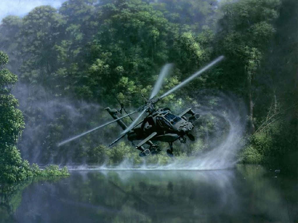 Helicopter On River Forest Military Desktop Wallpaper