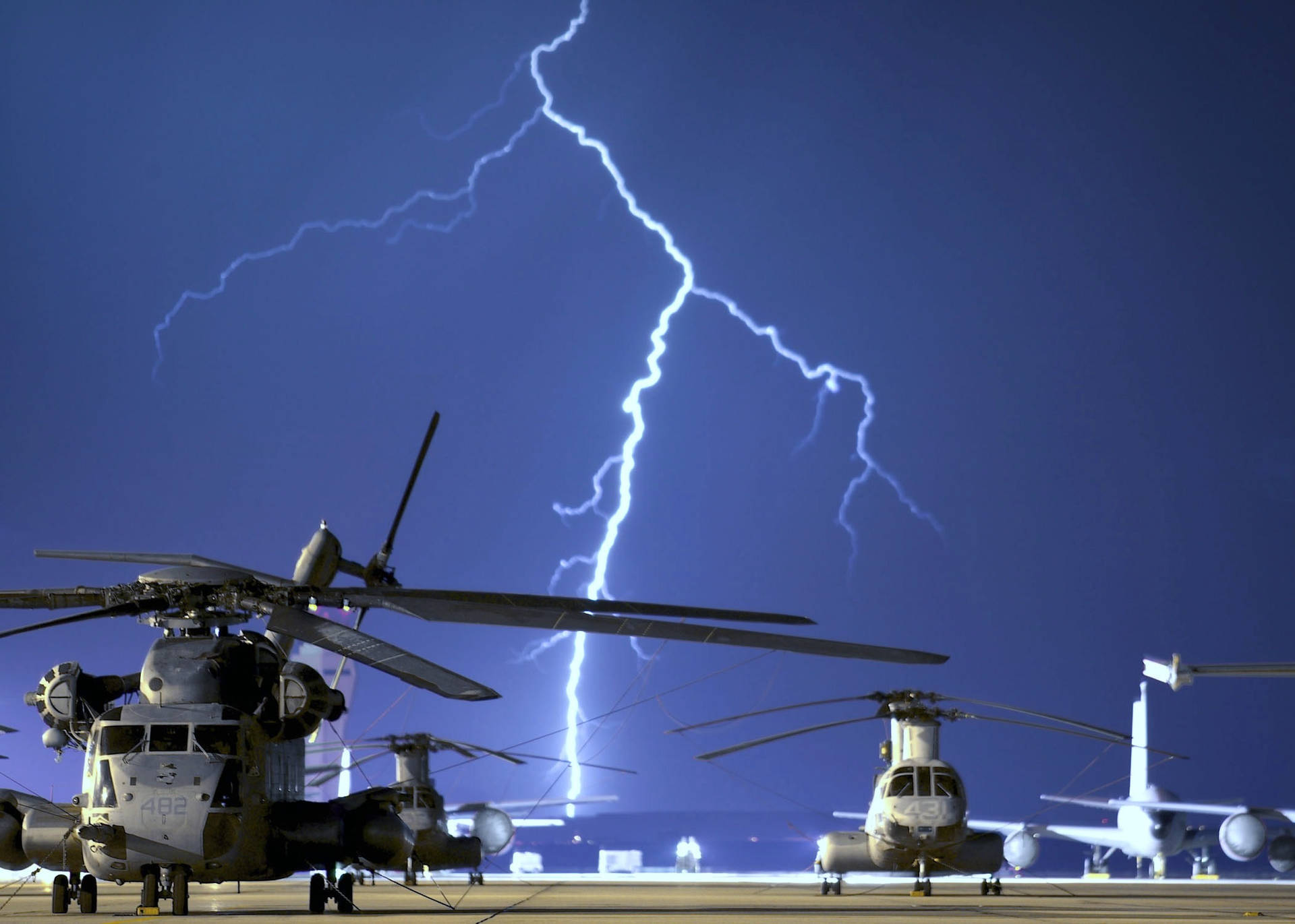 Military Helicopter And Lightning Strike Wallpaper