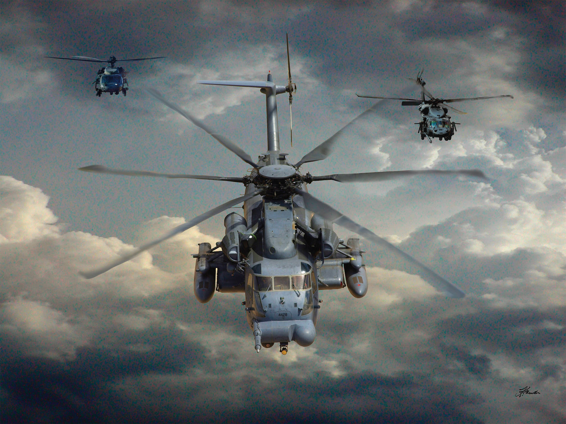 Military Helicopter Three Sea Stallions Wallpaper