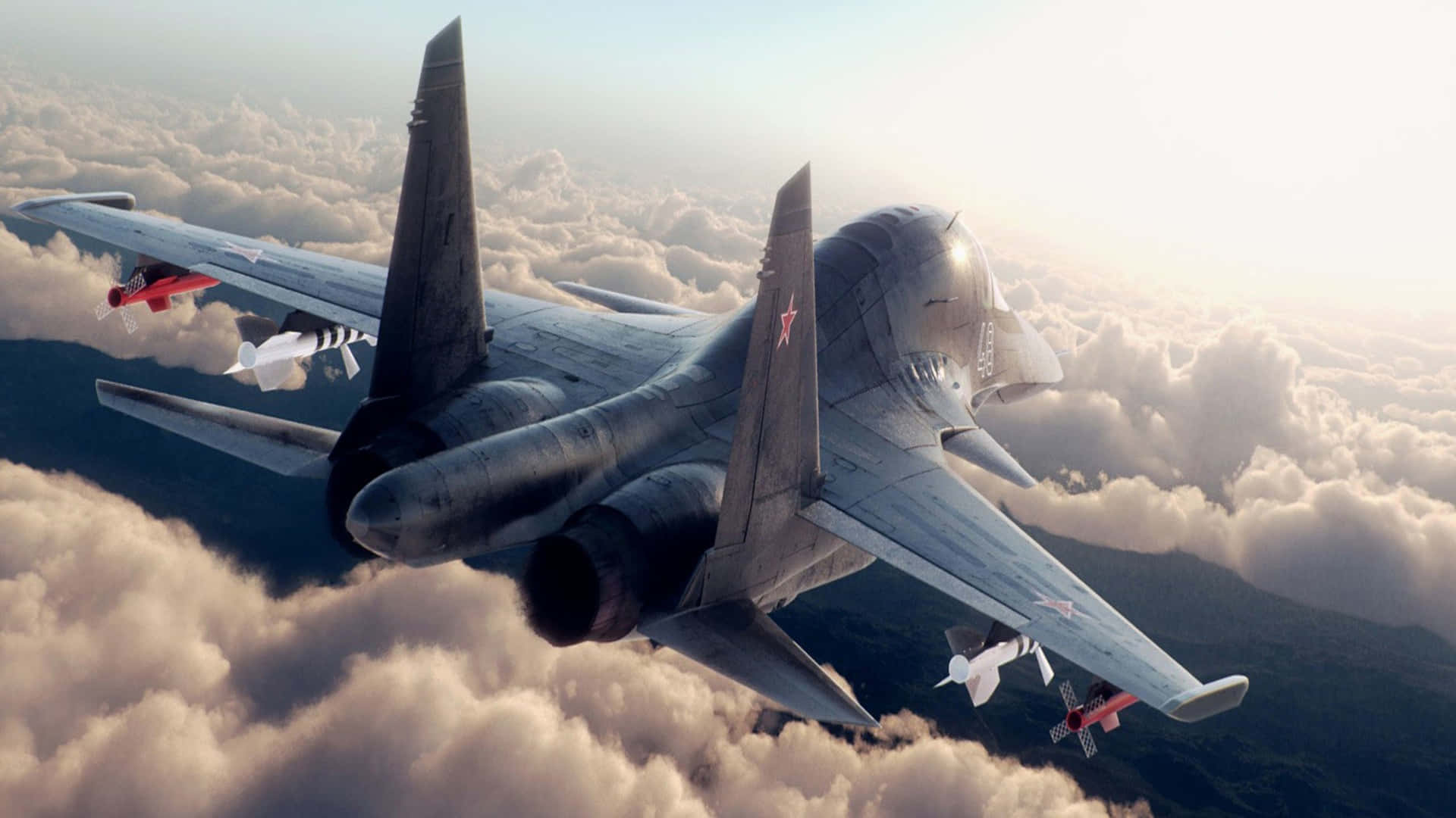 A Fighter Jet Flying Through The Clouds Wallpaper