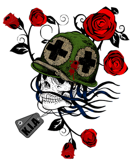 Military Skullwith Rosesand Dog Tag PNG