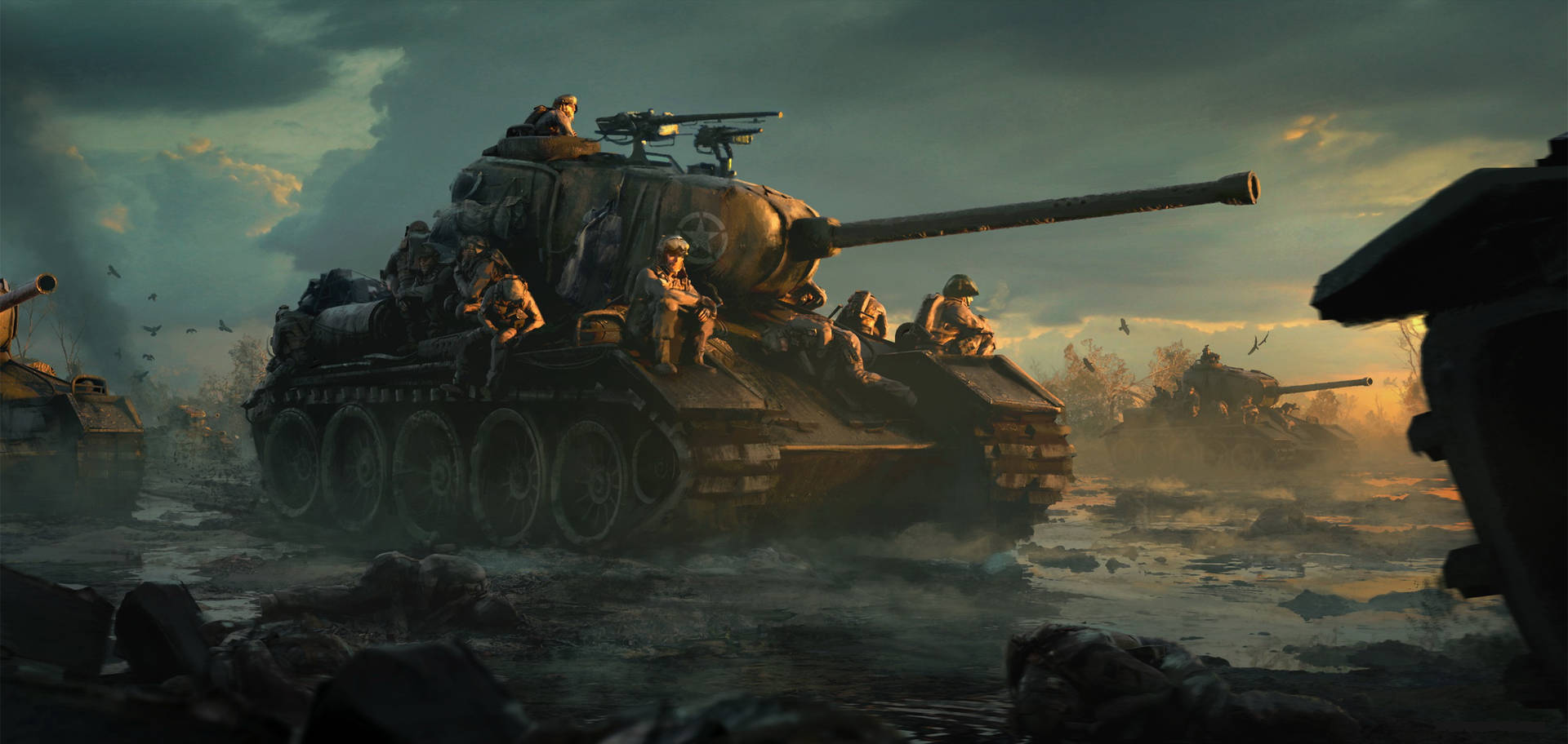 Military Tanks With Soldiers Wallpaper