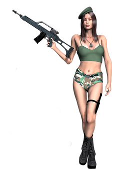 Military Themed Female Character With Rifle PNG