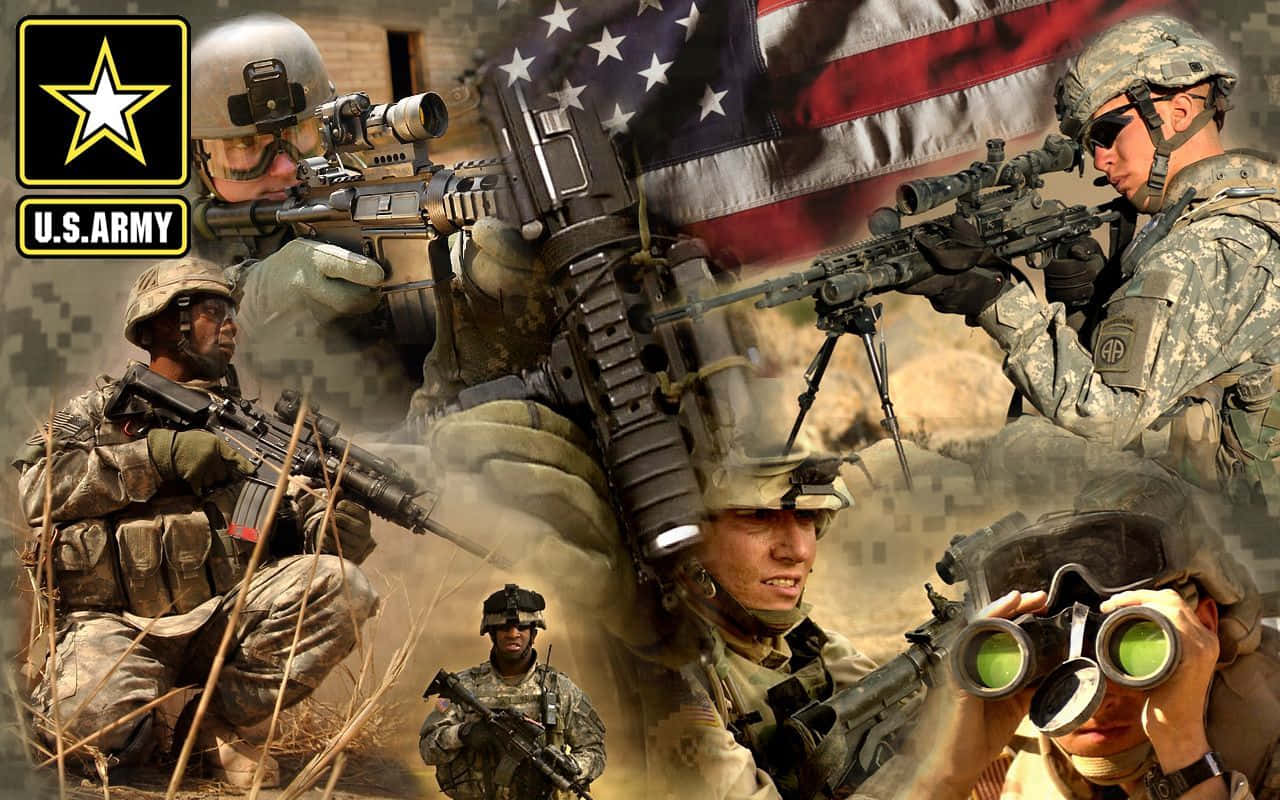 Attvisa Stöd: Amerikanska Flaggan Och Usa:s Militära Flagga Wallpaper