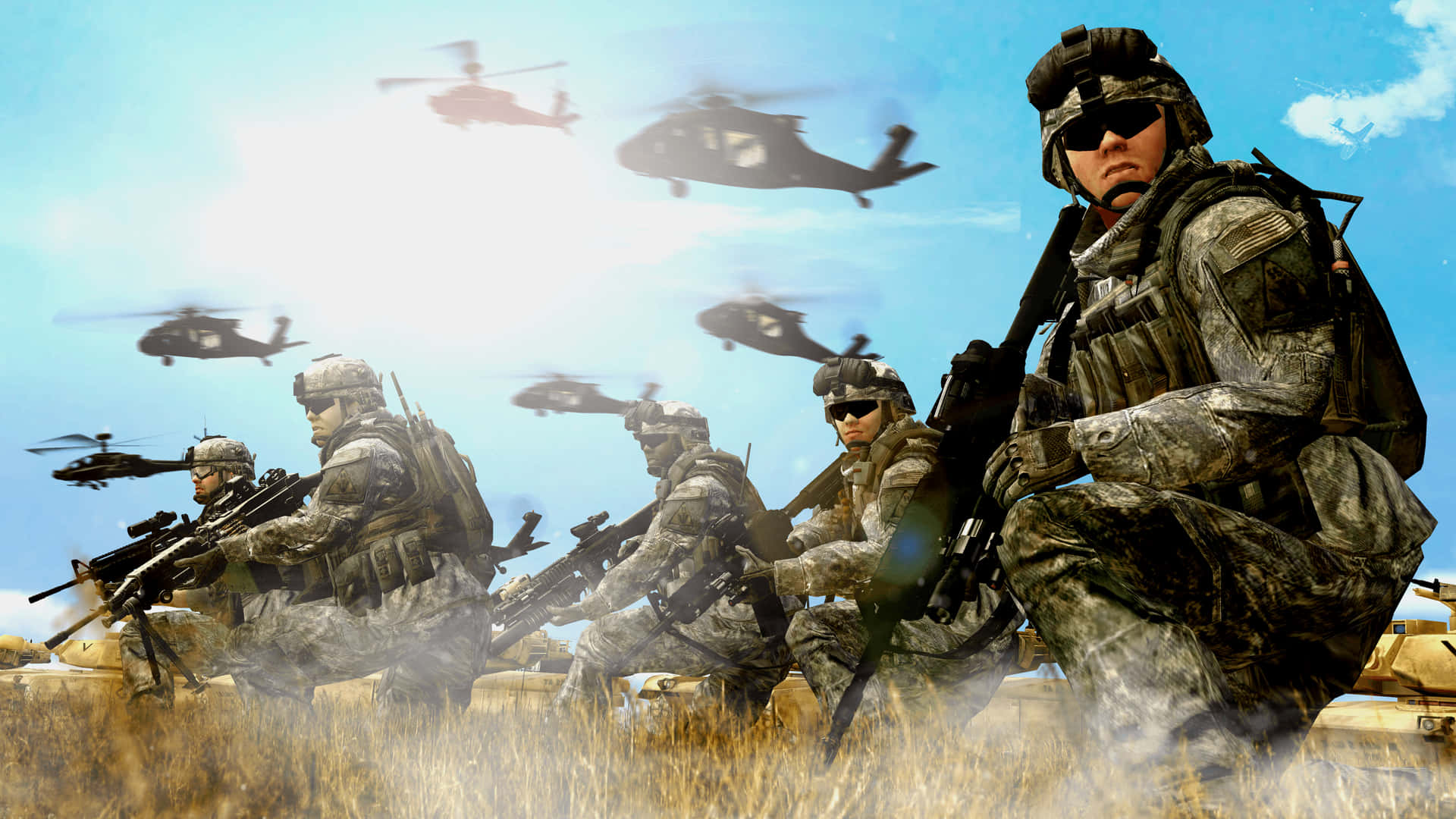En amerikansk soldat står vagt under en militær operation. Wallpaper