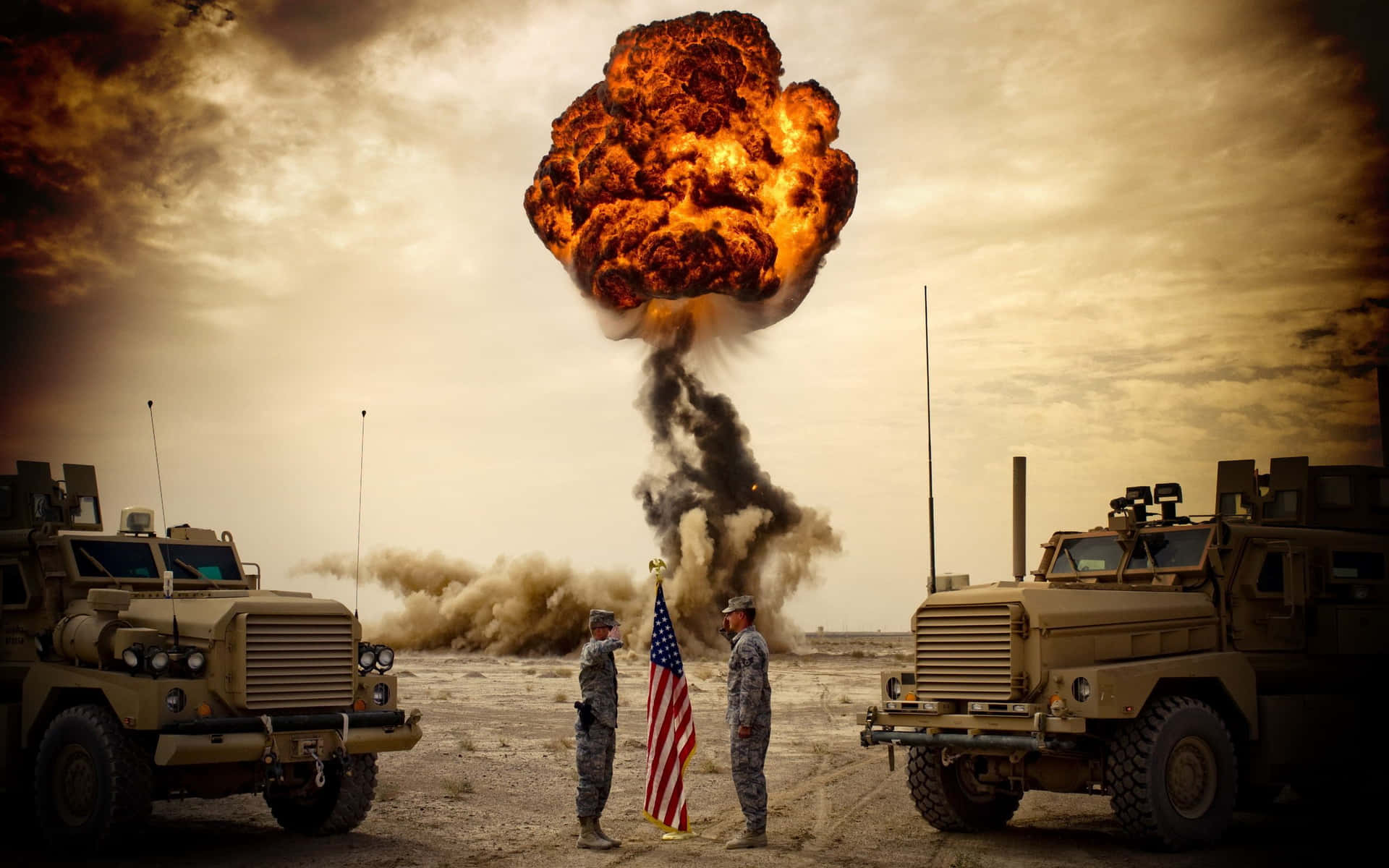 En soldat i den amerikanske hær, stolt stående til opmærksomhed. Wallpaper