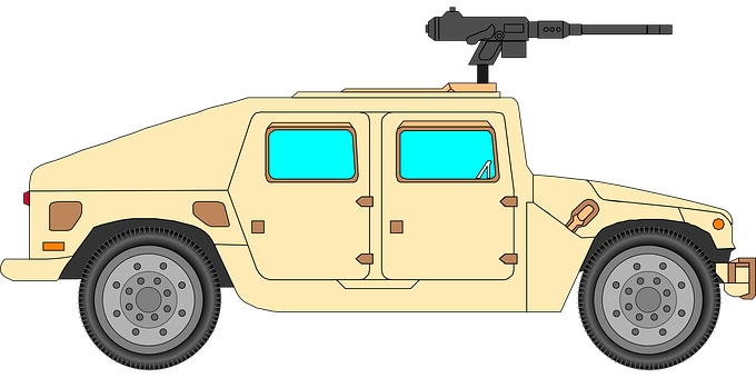 Military_ Vehicle_ With_ Mounted_ Gun_ Vector PNG