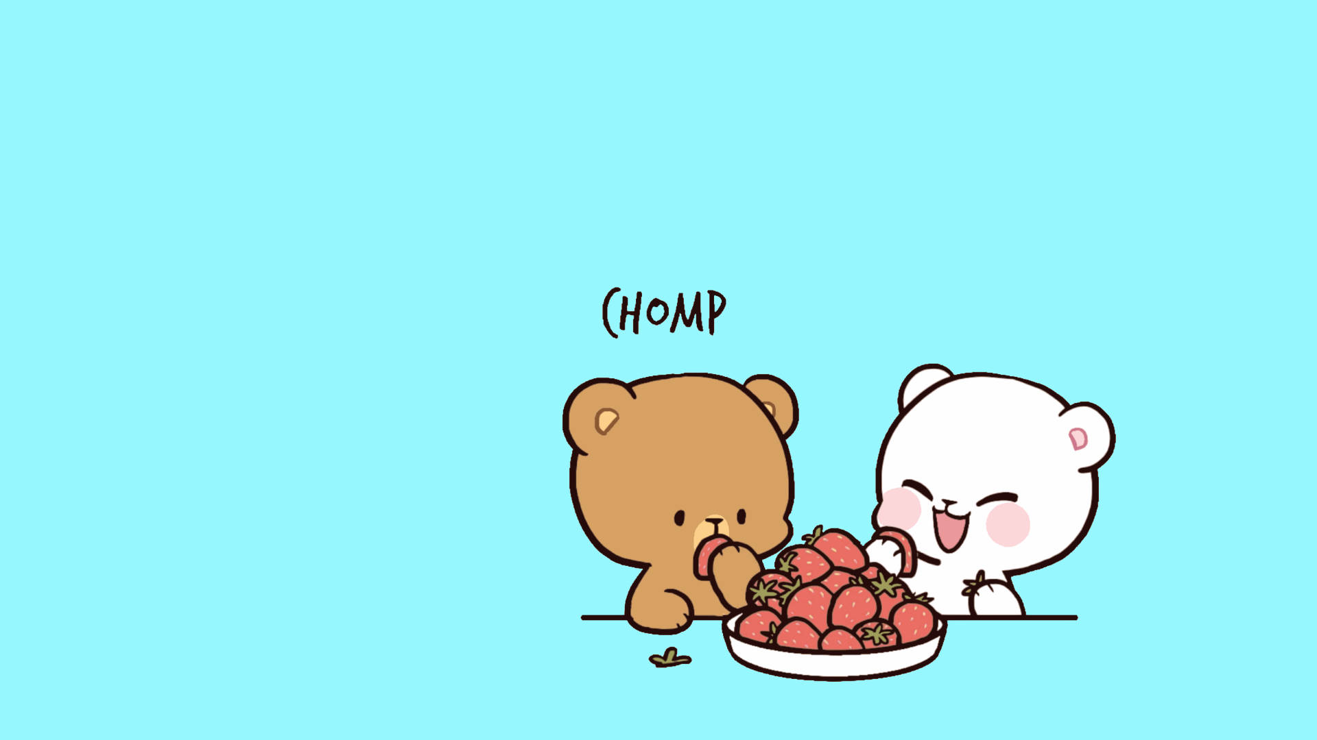 Milk And Mocha Bears Eating Strawberries Wallpaper
