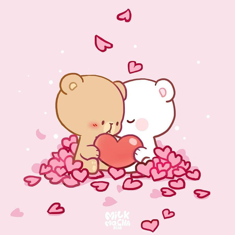 Milk And Mocha Bears Pink Hearts Art Wallpaper