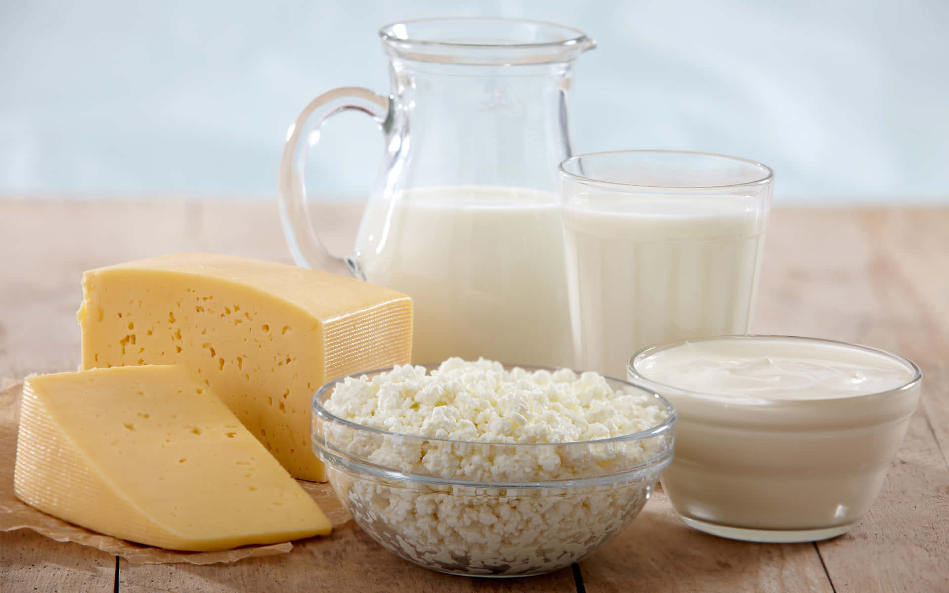 Dairy Products Including Milk, Cheese And A Jug