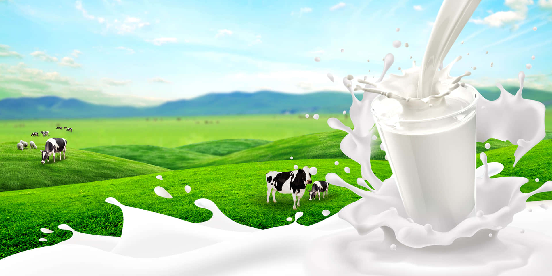 Milk Pouring Into A Glass With Cows In The Background