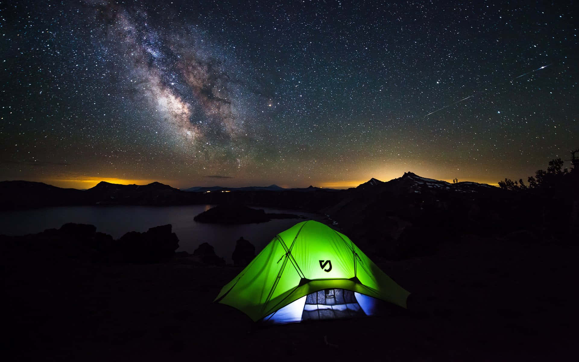 Milky Way Above Tent Camping Desktop Wallpaper