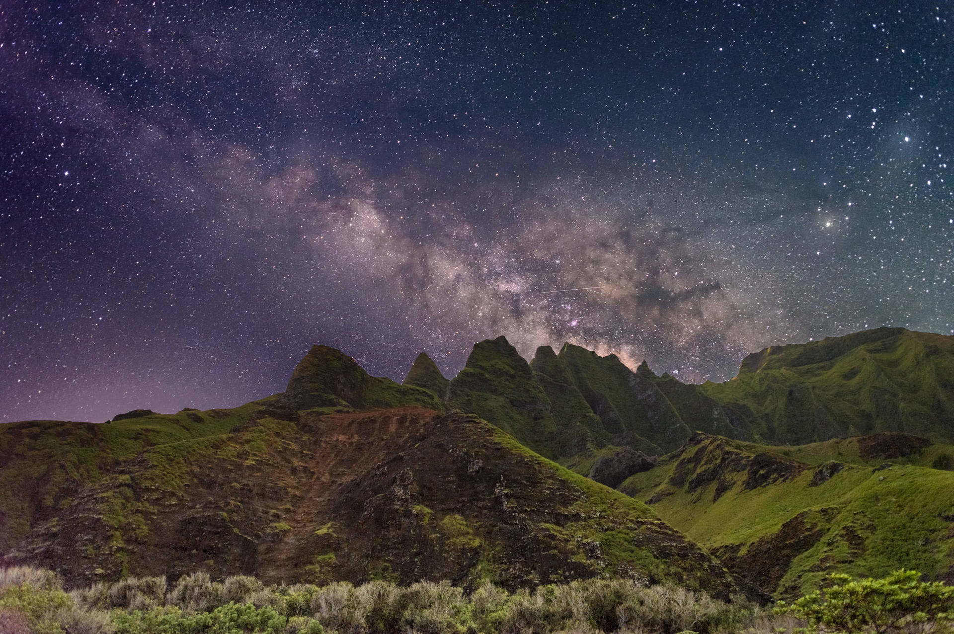 Milky Way Galaxy Green Hills  Wallpaper