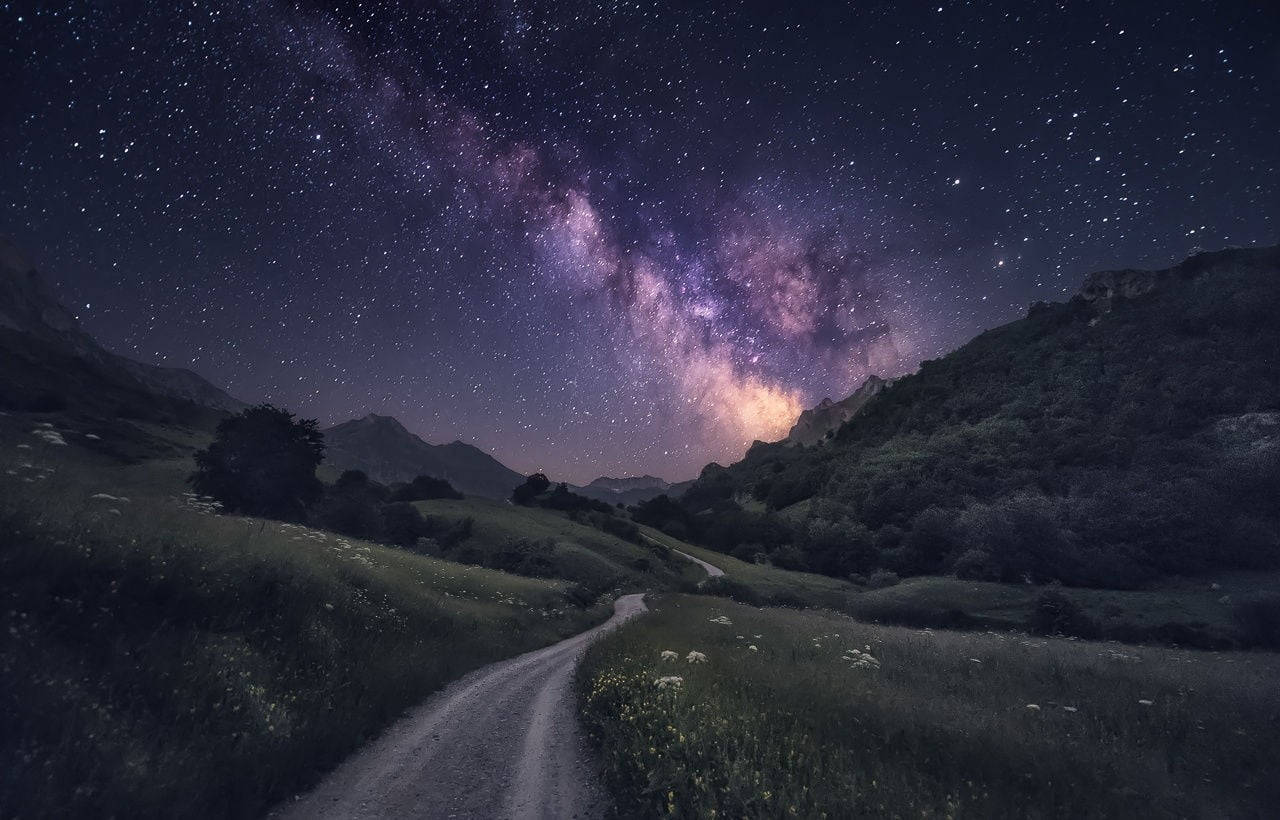 Milky Way Galaxy Narrow Road  Wallpaper