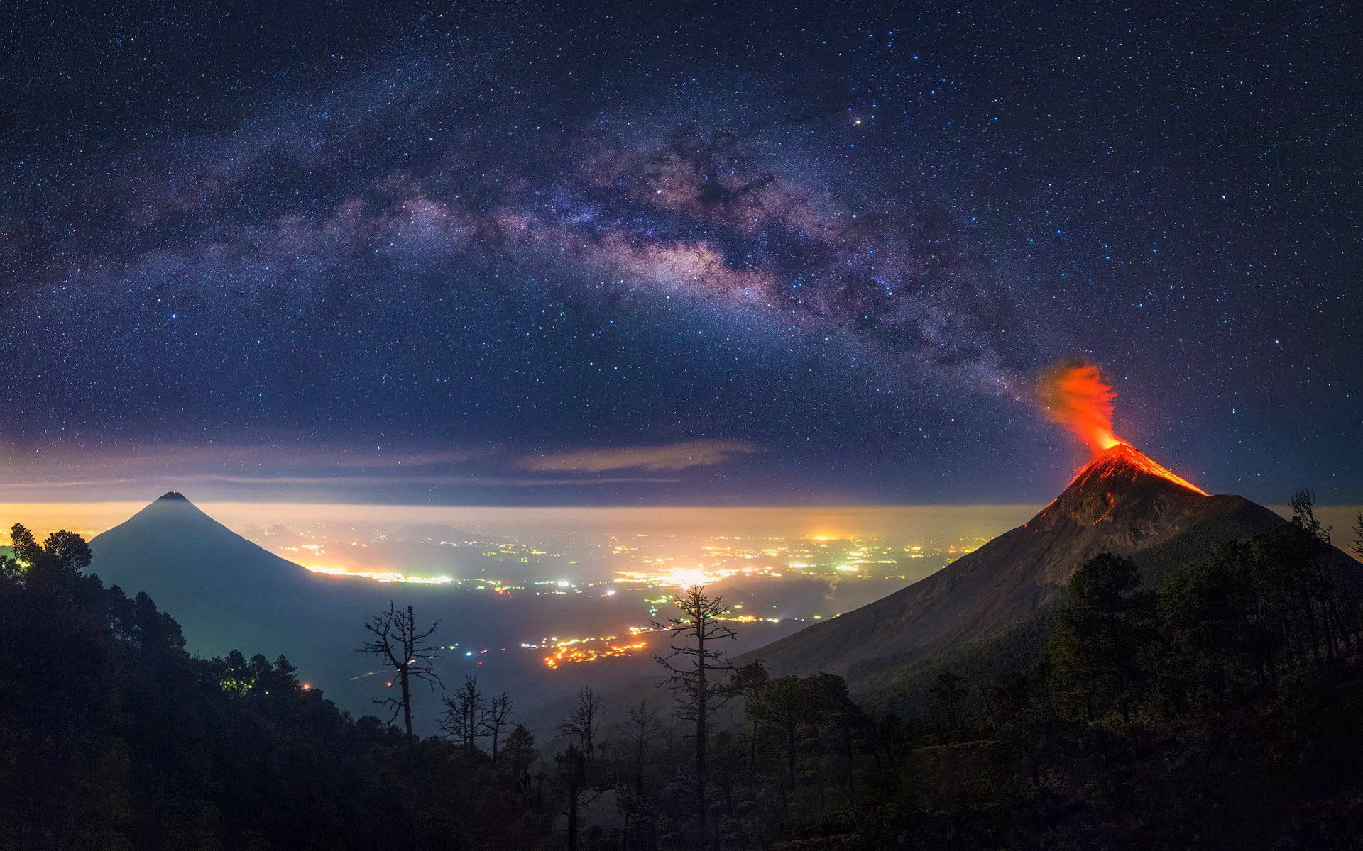 Milky Way Galaxy Volcano  Wallpaper
