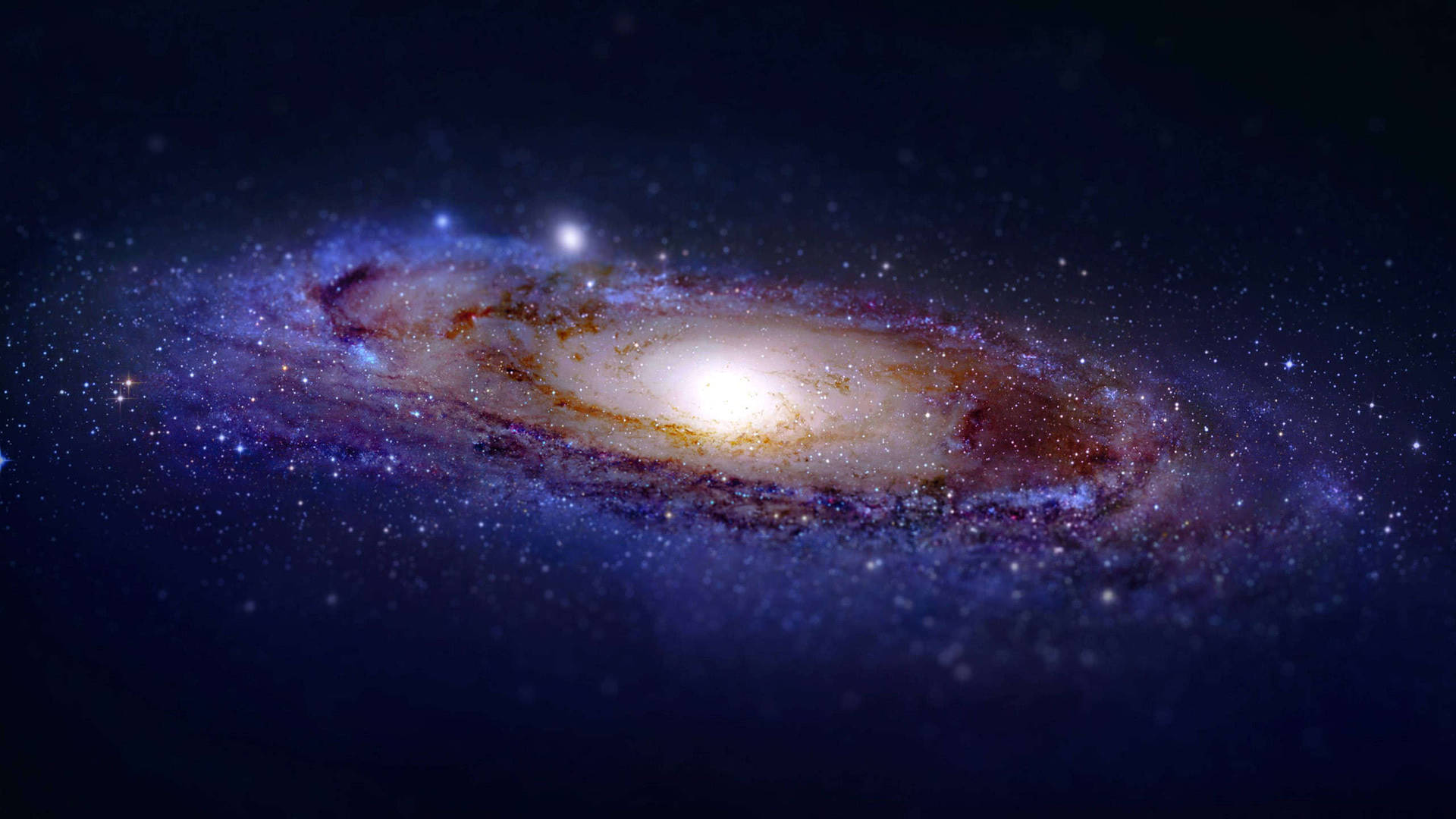 Spiral Milky Way Galaxy in dark blue space wallpaper
