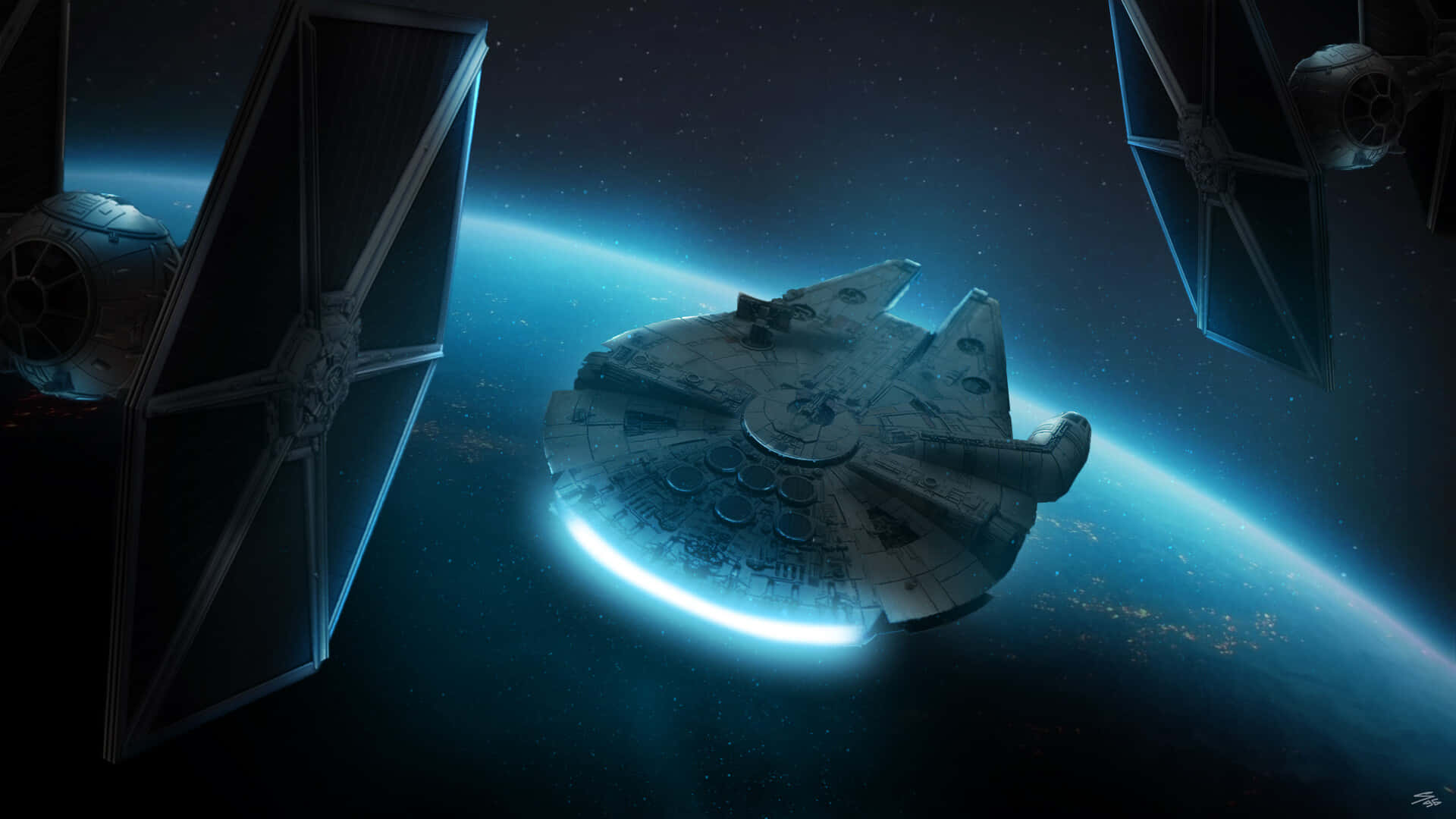 The Millenium Falcon Separates The Galactic Rebels From The Forces Of The Dark Side Wallpaper