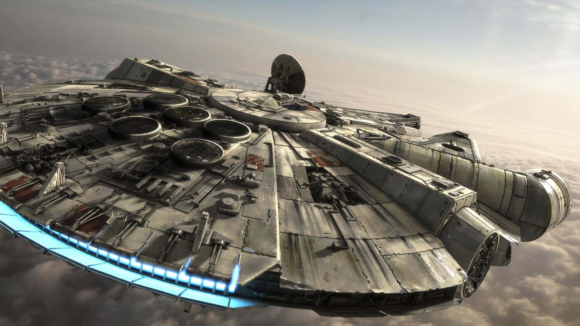 "Fly through the galaxy in the iconic Millennium Falcon" Wallpaper
