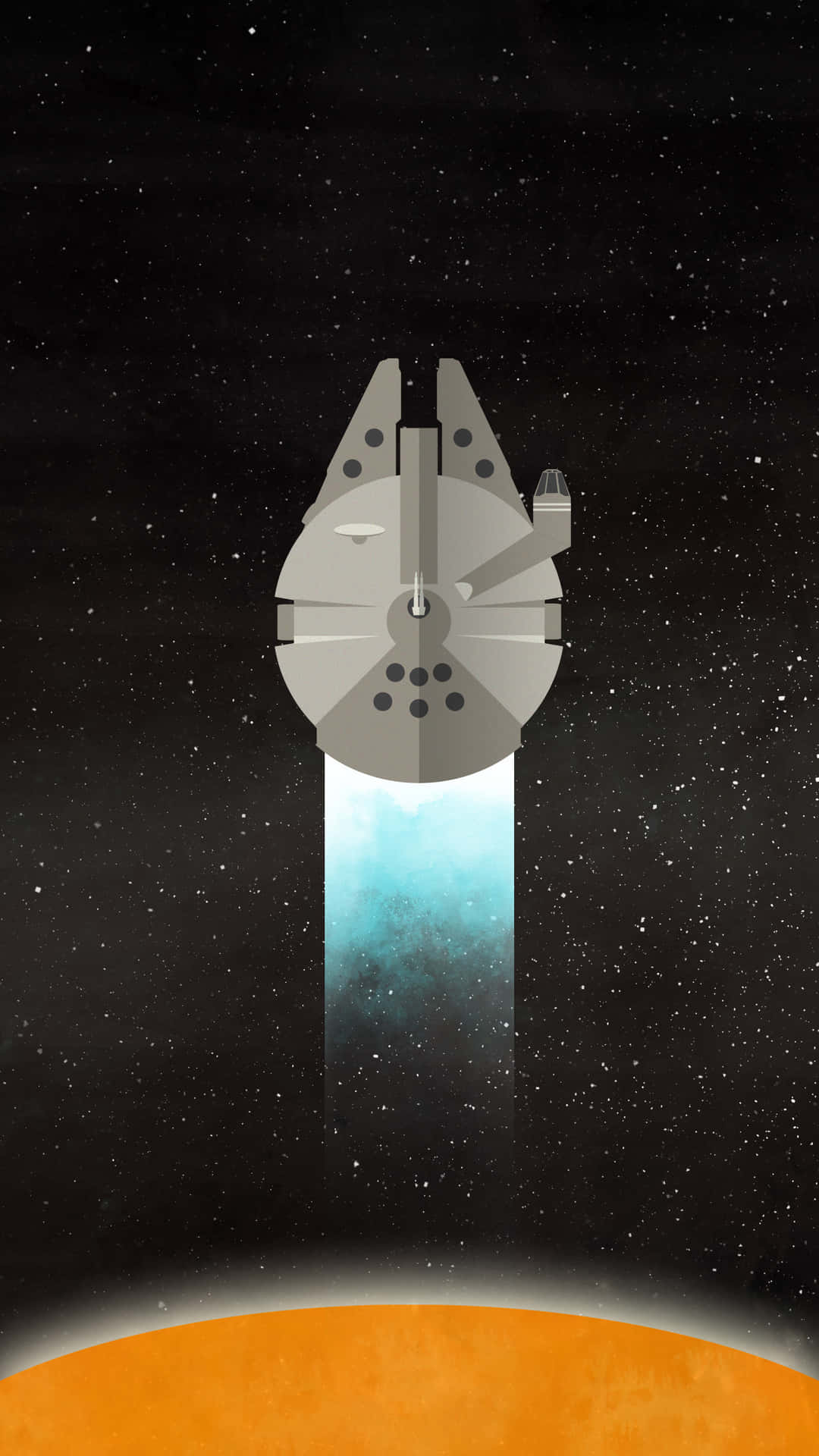Den ikoniske Millenium Falcon fra Star Wars flyver over en lys skarlagen baggrund. Wallpaper
