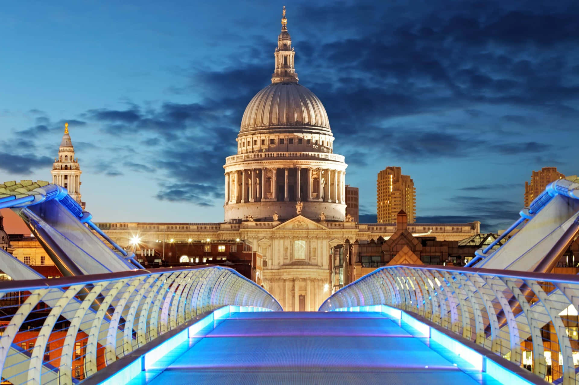 Millennium Bridge With St. Paul's Cathedral At Night Wallpaper