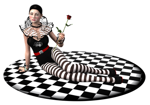 Mime Artistwith Roseon Checkered Floor PNG