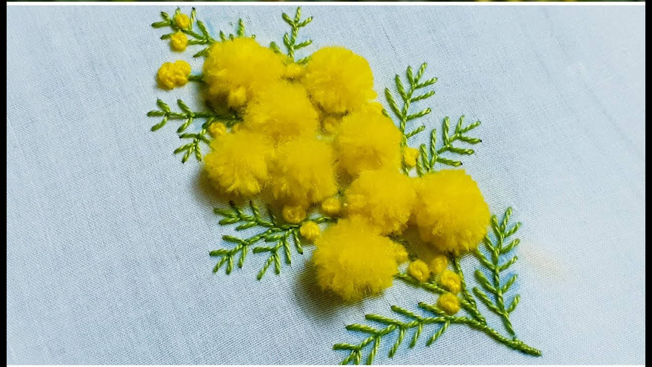 Mimosa Flowers Embroidery Wallpaper