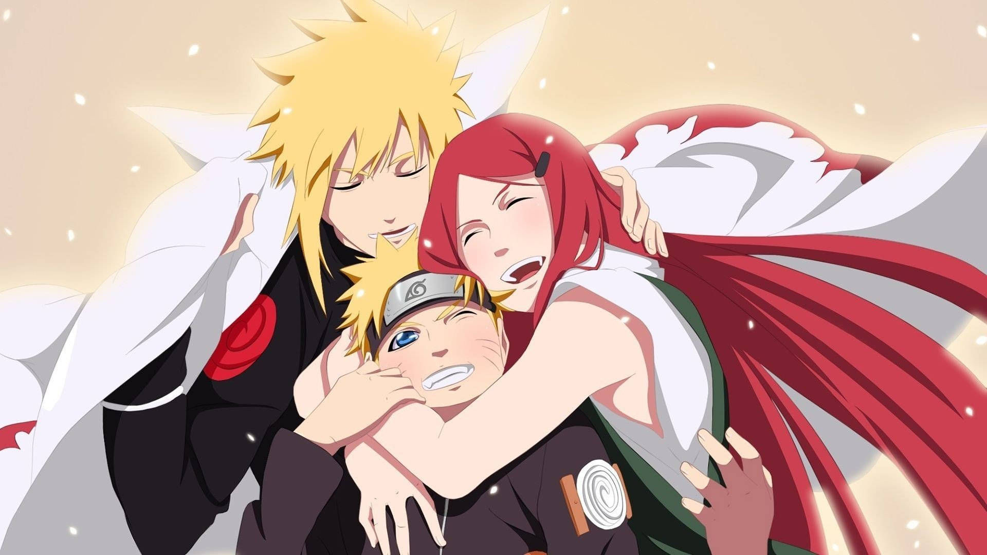 Minato And Kushina Hugging Naruto Ipad Wallpaper