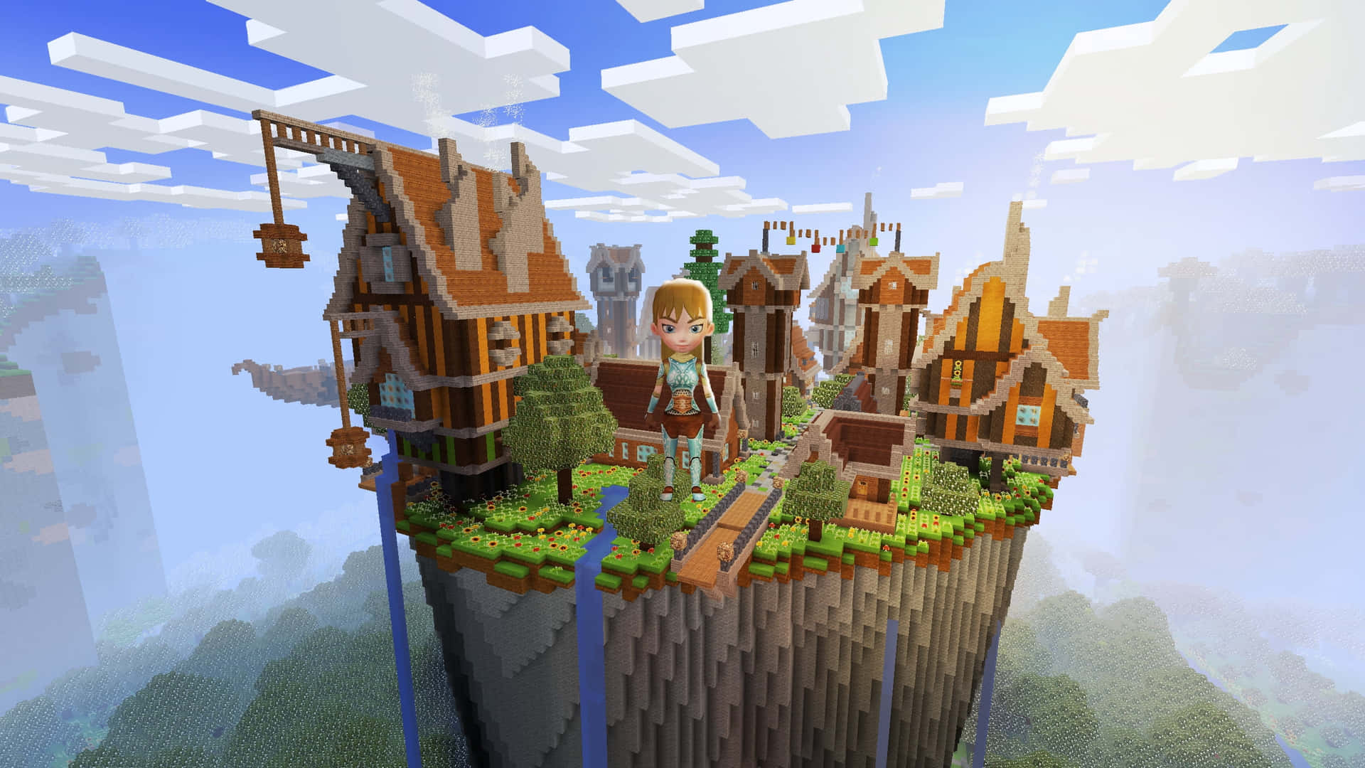 Epic Minecraft Adventure in a Beautiful Landscape Wallpaper