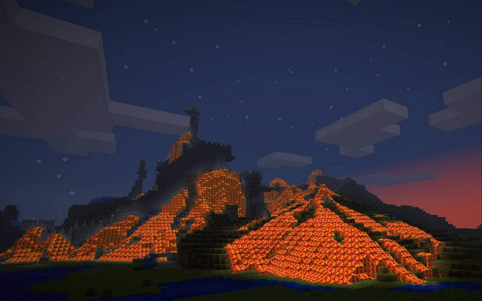Minecraft Aesthetic Brown Mountain Purple Sky Background