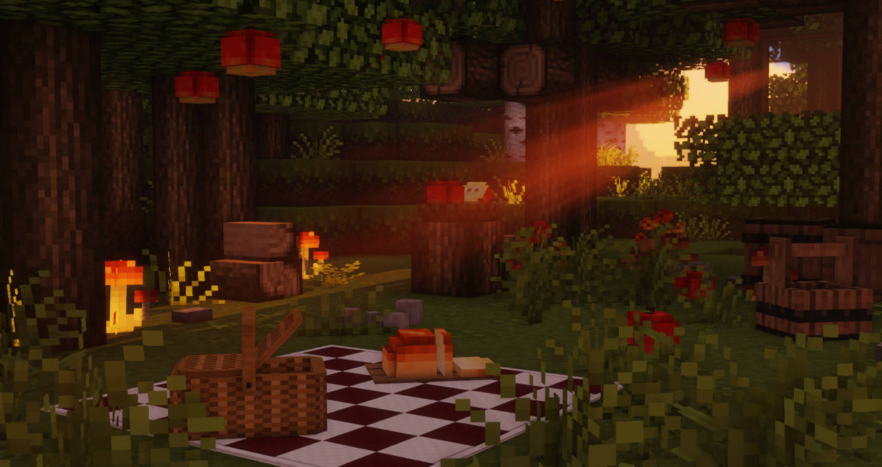 Minecraft Aesthetic Dark Green Mushroom House Background
