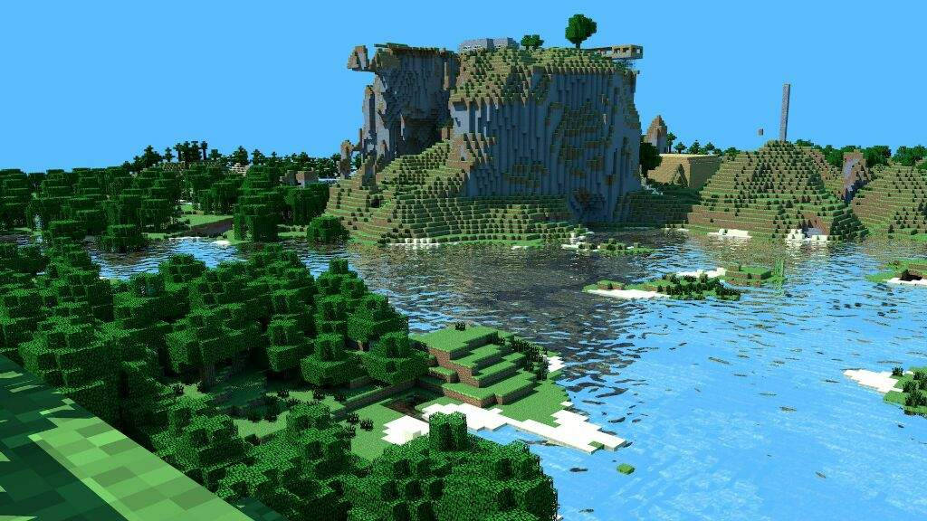 Minecraft Aesthetic Green Lake Nature Background