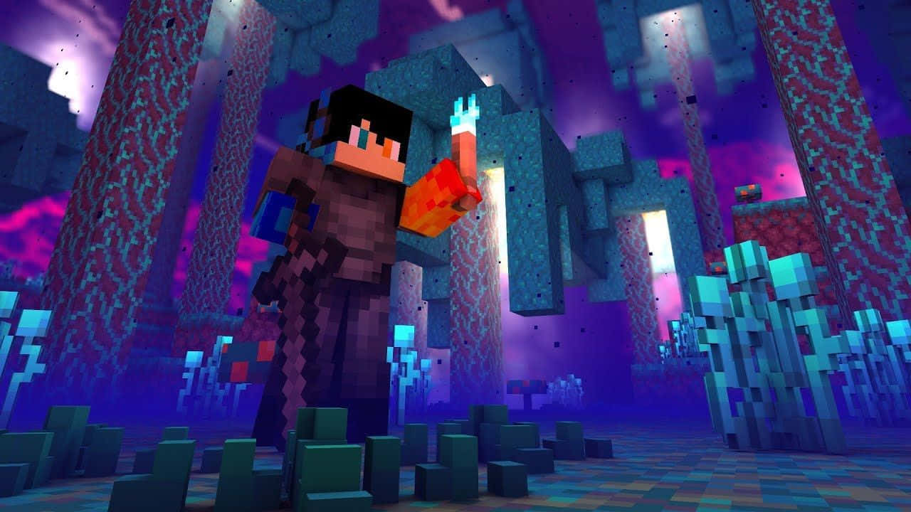 Player fully equipped with Minecraft Diamond Armor Wallpaper