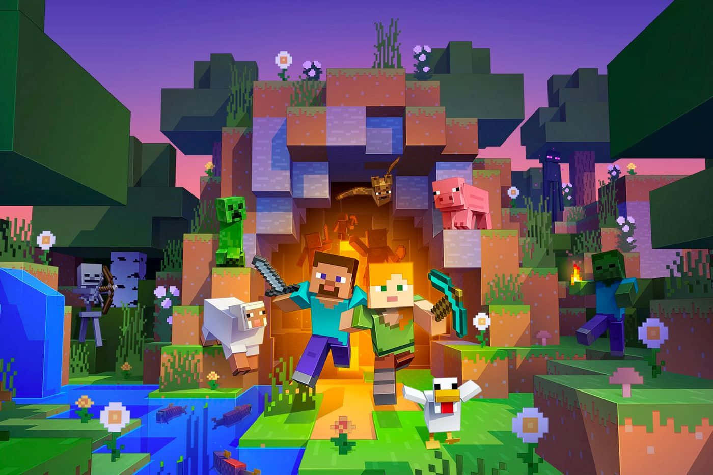 Minecraft Fantasy Wereld: De Aankomst Van De Ender Dragon Achtergrond