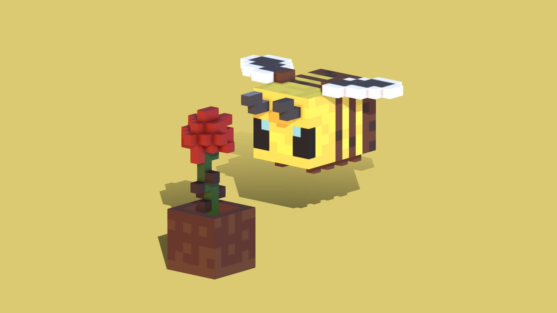 Minecraft Bee With Red Rose Wallpaper