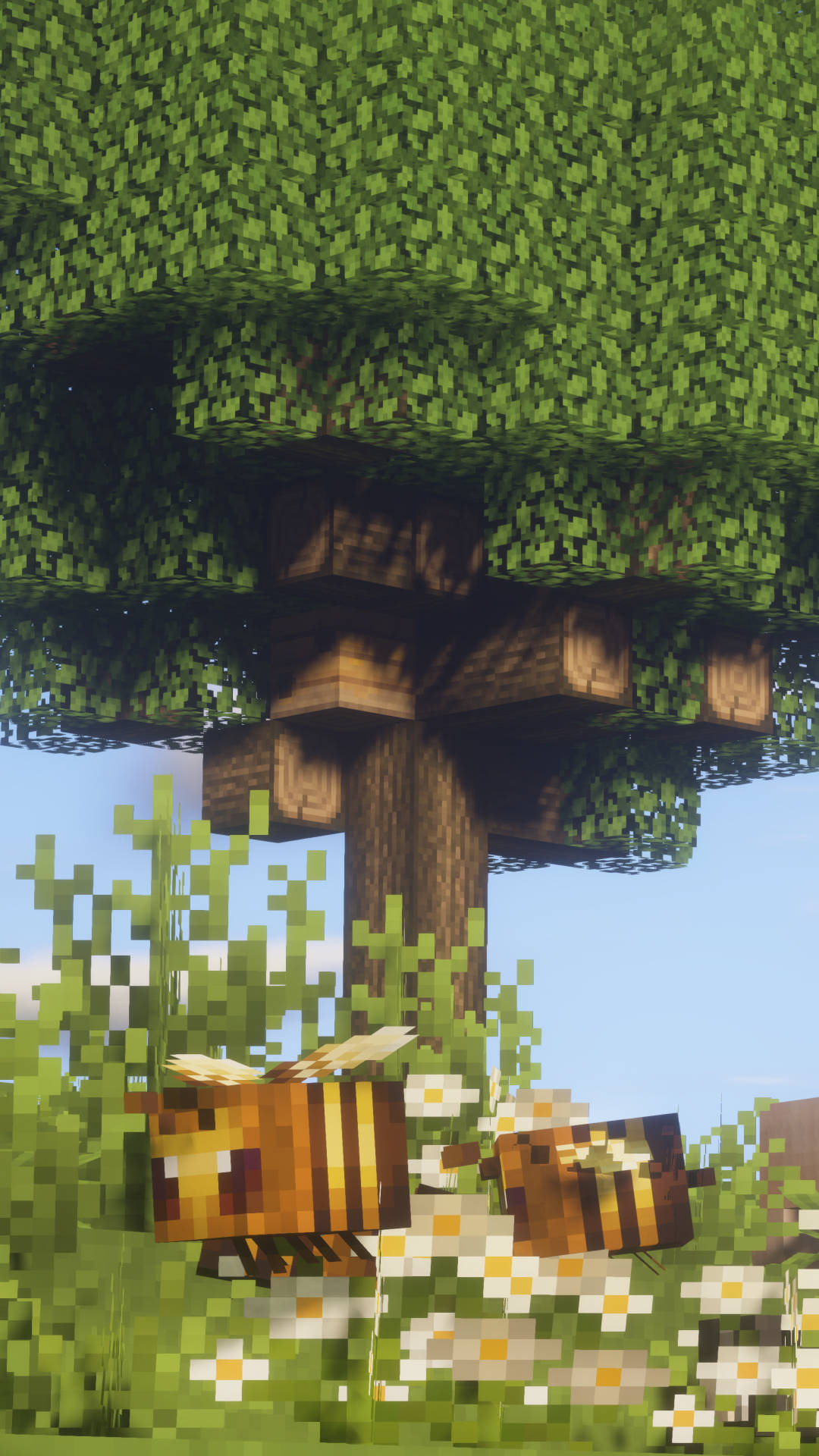 Minecraft Bees Under Tree Wallpaper