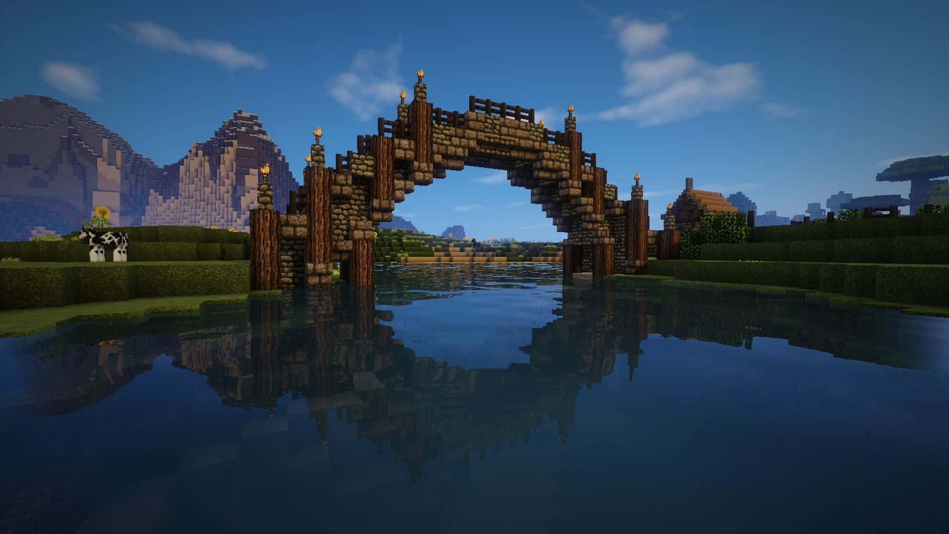 Stunning Minecraft Suspension Bridge Wallpaper