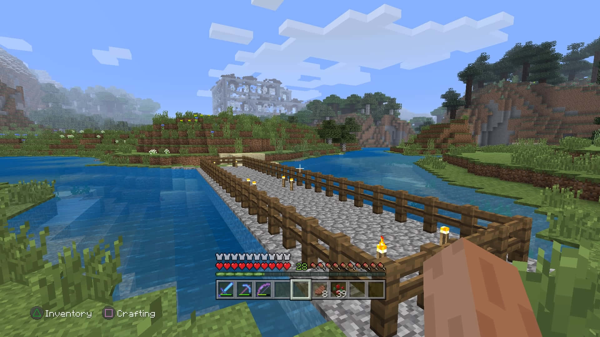 Breathtaking Minecraft Bridge Over a Ravine Wallpaper
