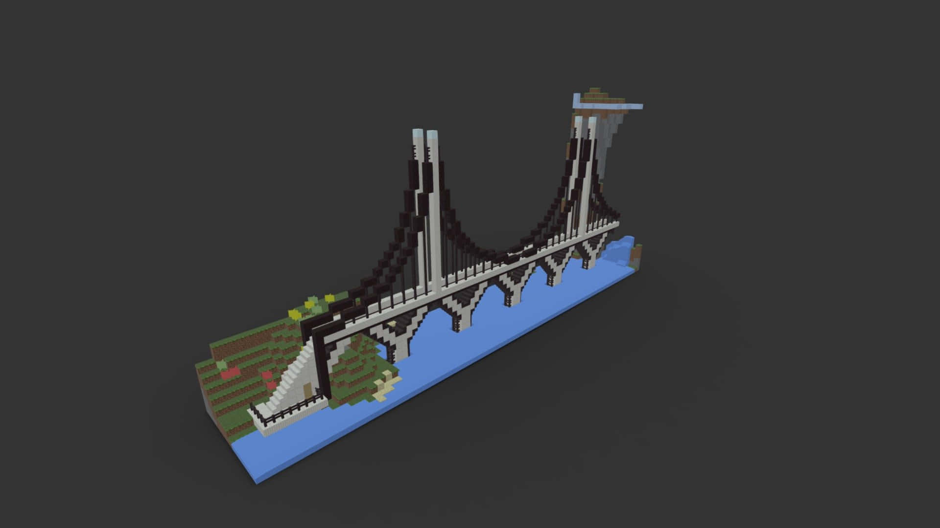 A Stunning Minecraft Bridge Connecting Two Lush Islands Wallpaper