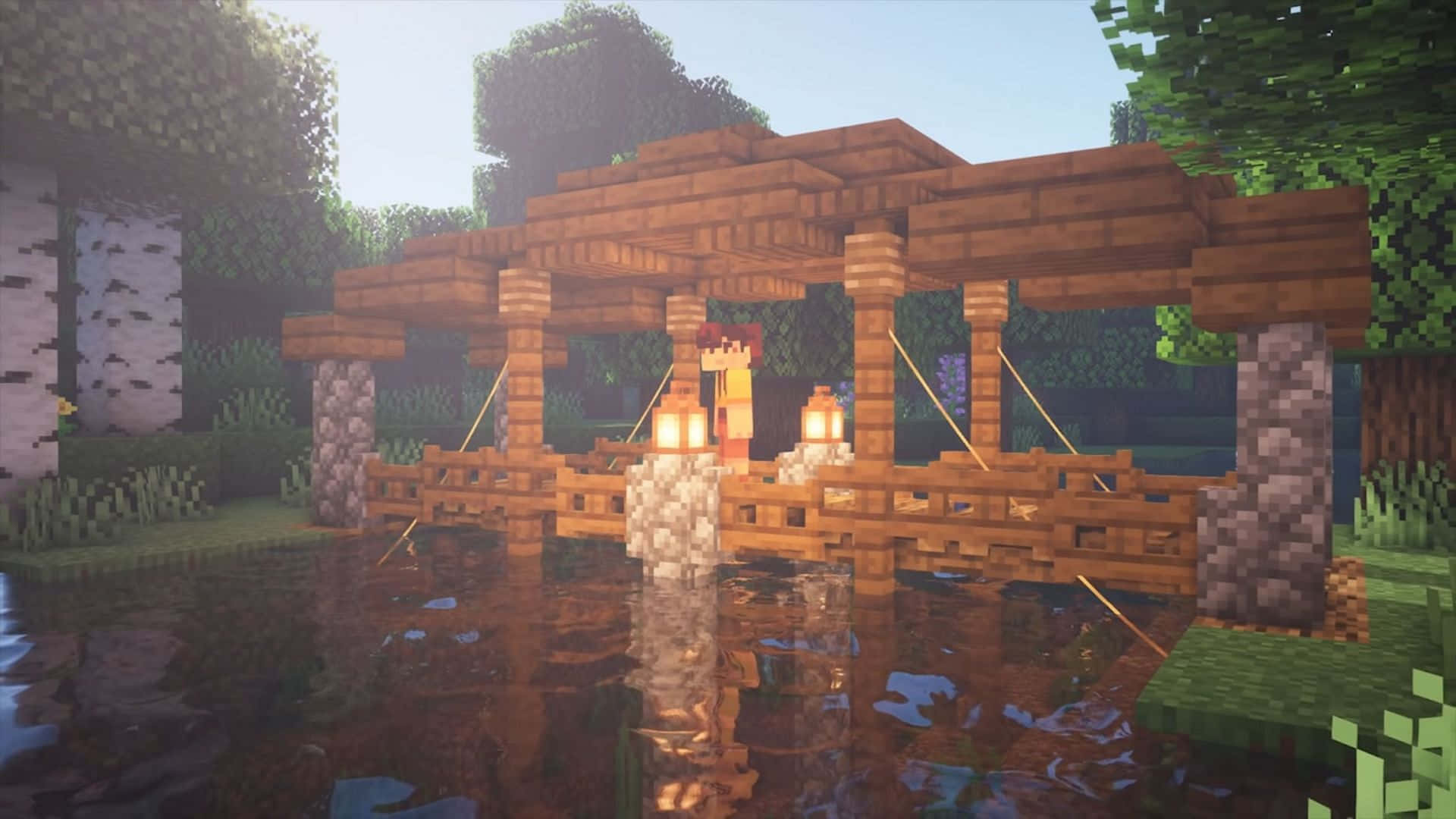 Stunning Minecraft Bridge Over a Picturesque River Wallpaper