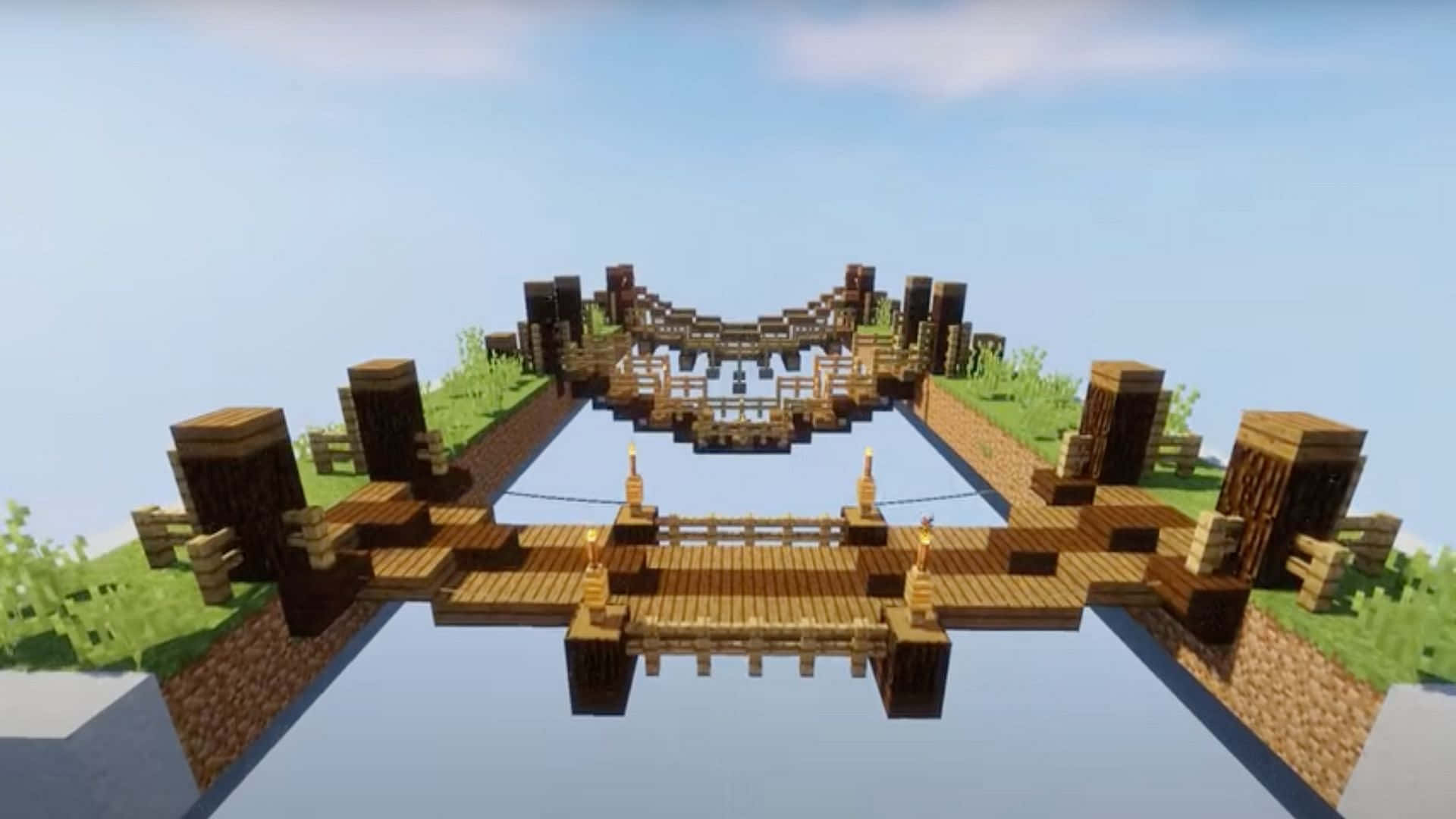 Caption: Majestic Minecraft Bridge at Sunset Wallpaper