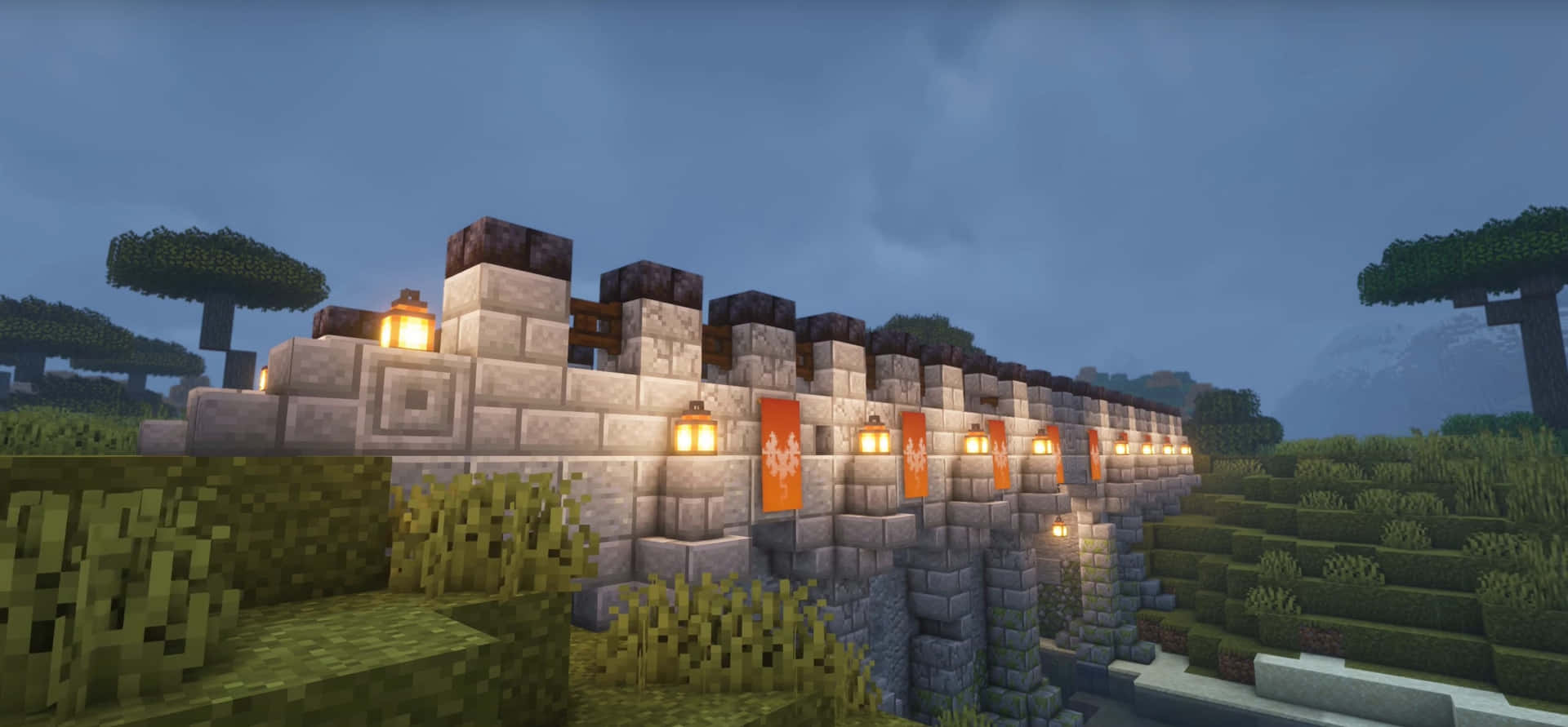 Stunning Minecraft Bridge Amidst Lush Scenery Wallpaper