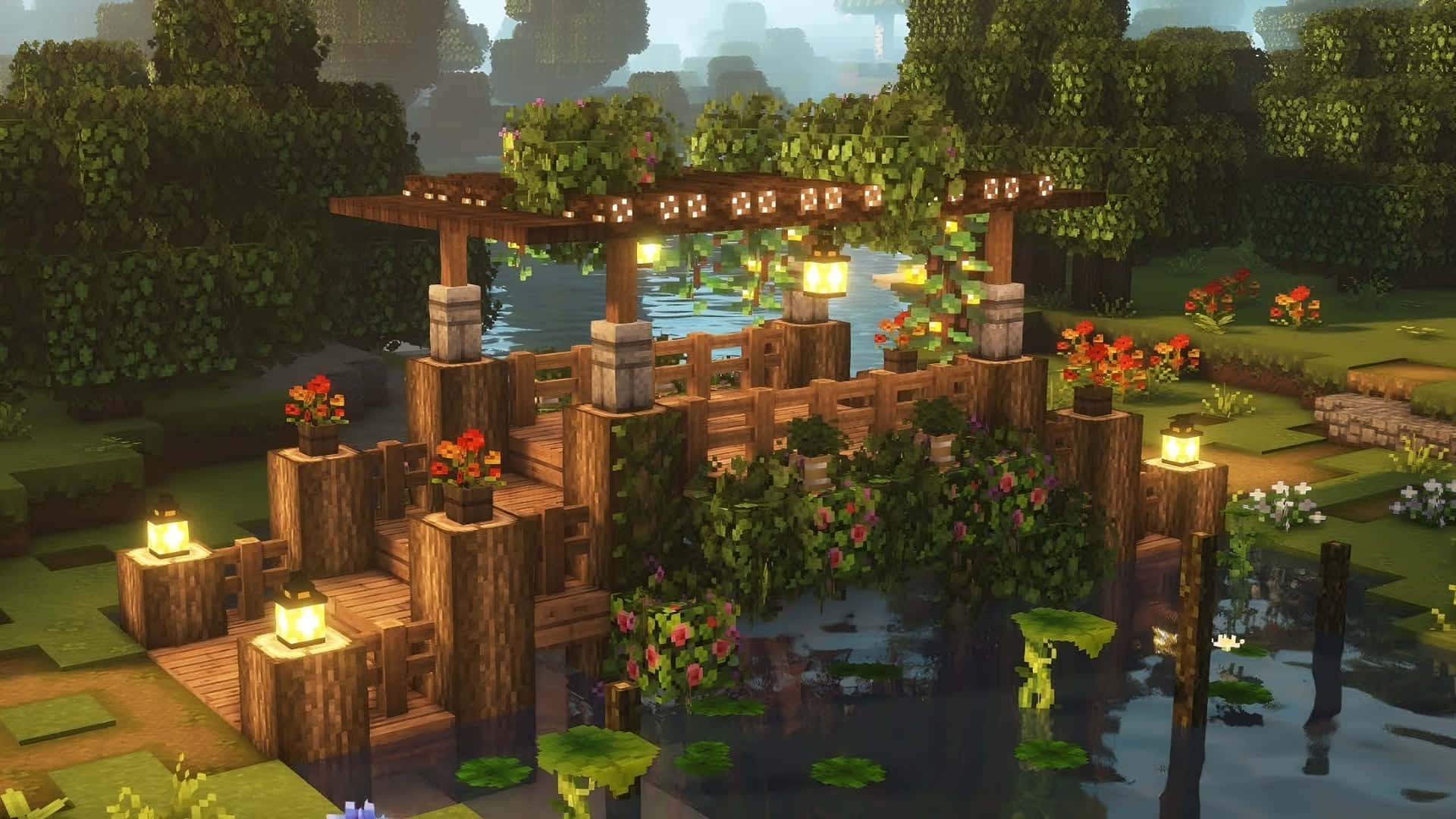Majestic Minecraft Suspension Bridge Wallpaper