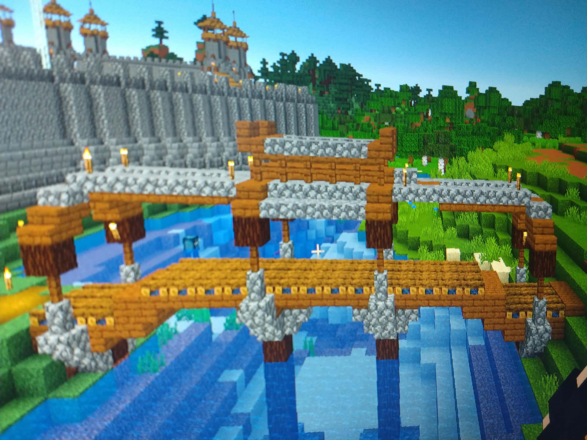Spectacular Minecraft Bridges with Scenic Background in High-Resolution Wallpaper