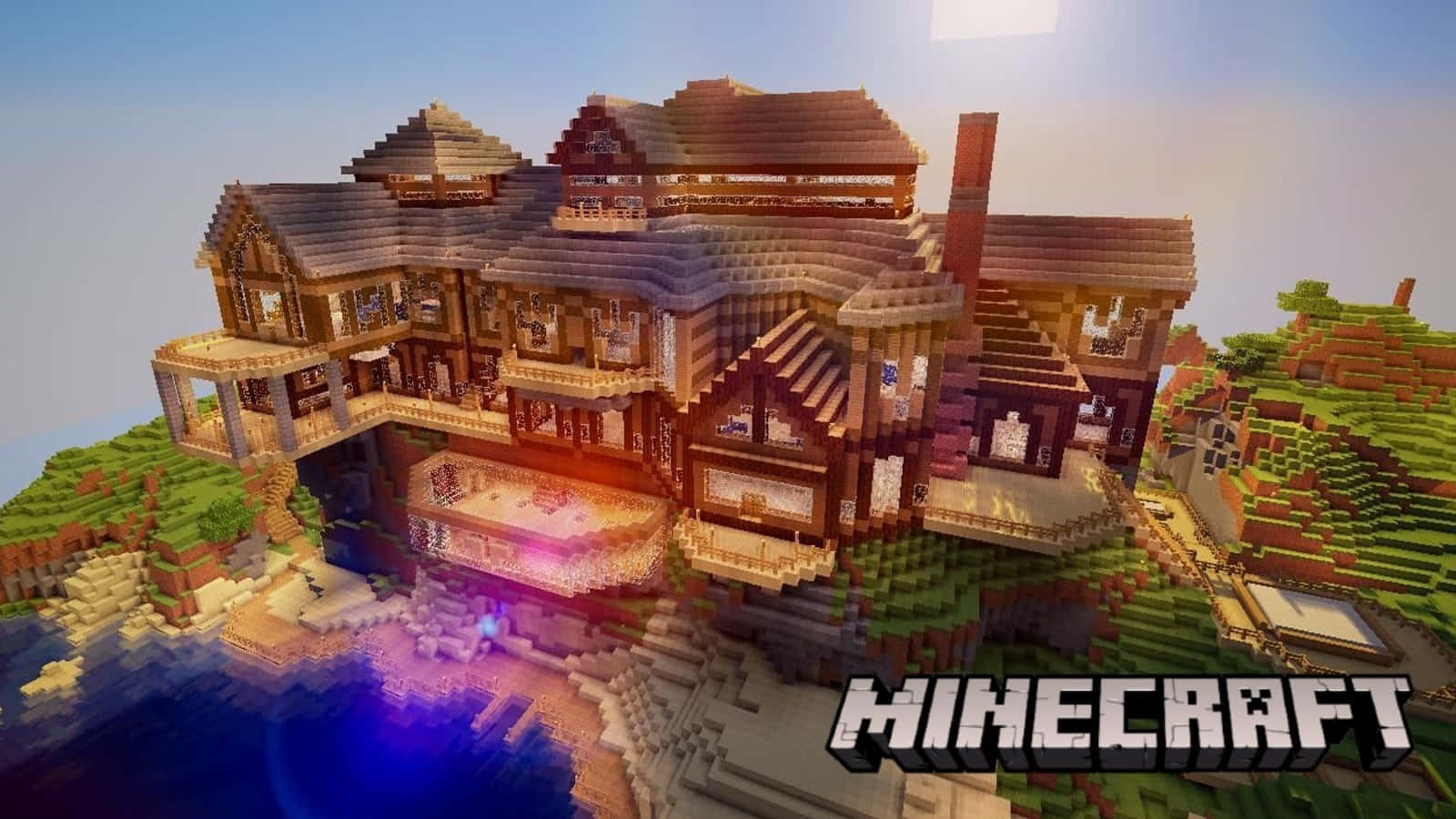 Stunning Minecraft Building in a Lush Landscape Wallpaper