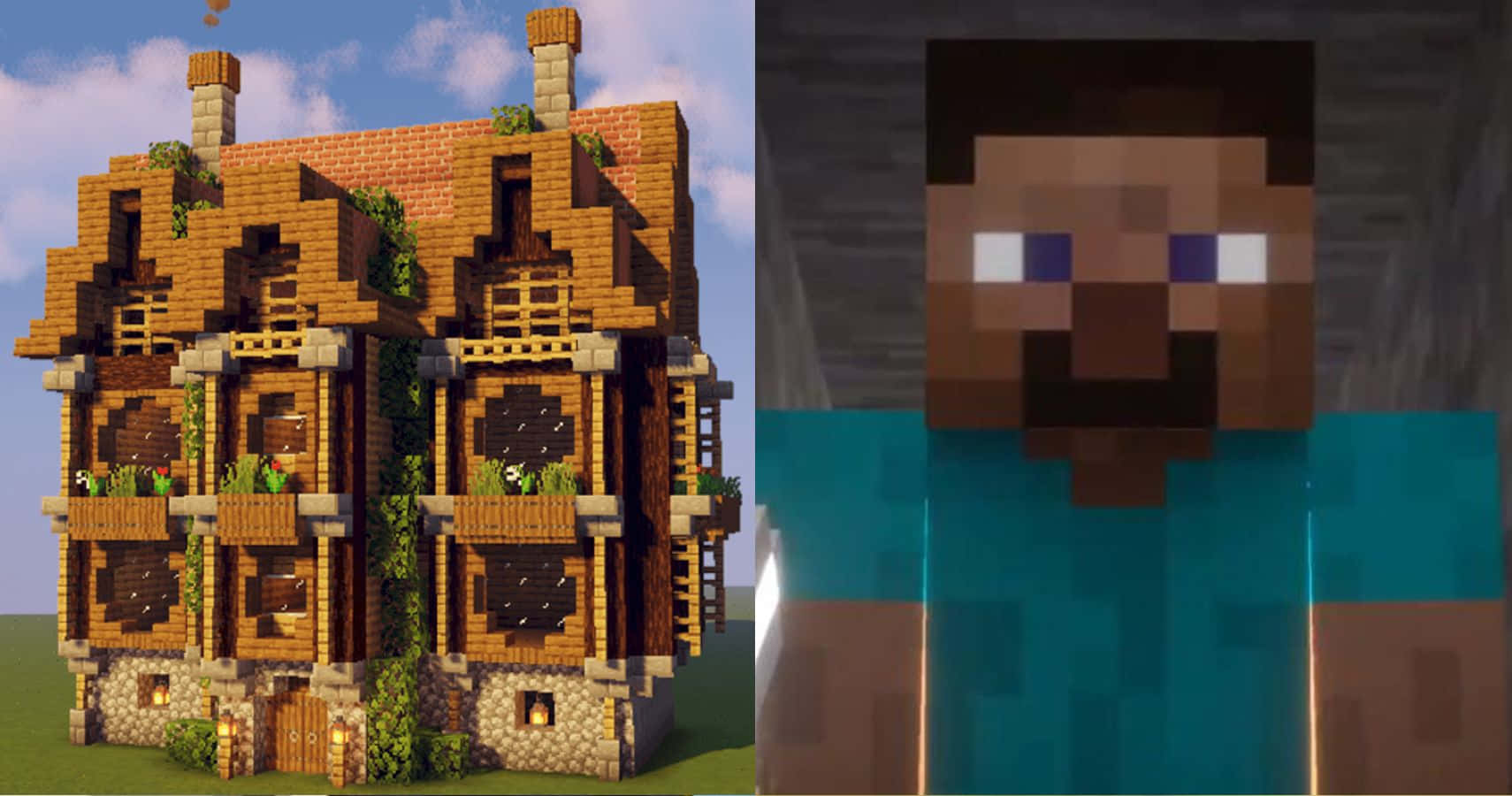 Majestic Minecraft Building Amidst Nature Wallpaper